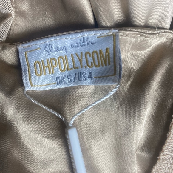 Oh POLLY Beige Satin Lace Slip Nightgown Lingerie Sexy Cocktail Bodycon Dress 4 - Picture 7 of 8
